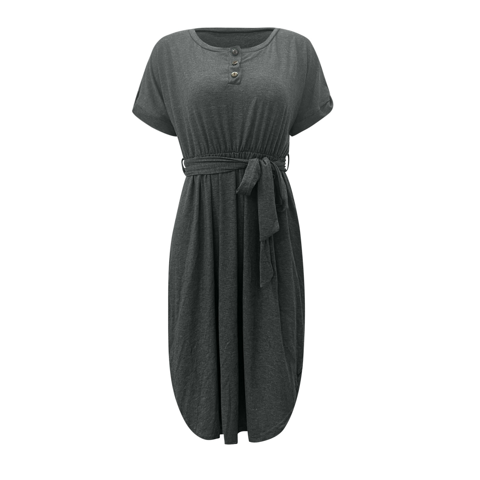 thumbnail image 5 of Vestido midi con cinturón y botones para mujer: estilo informal y fluido, tejido ligero, cinturón ajustable, apto para tres estaciones, 5 of 5